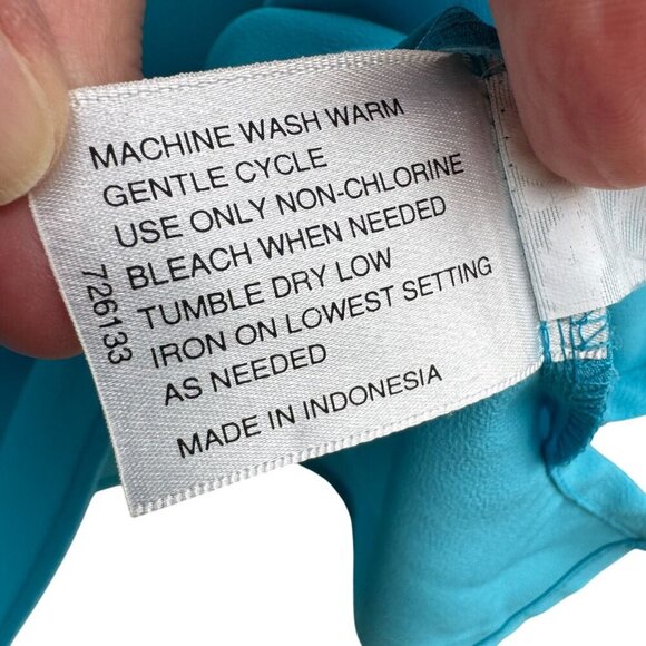 Liz Baker Womens Preppy Windowpane Semi Sheer Turquoise Blouse & Tank Set 16 - Picture 10 of 10